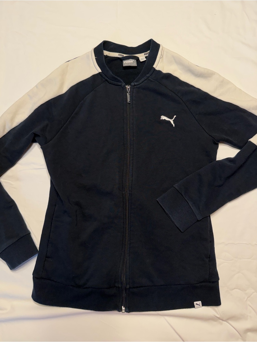 Puma Navy and White Women's Full-Zip Track Jacket Medium